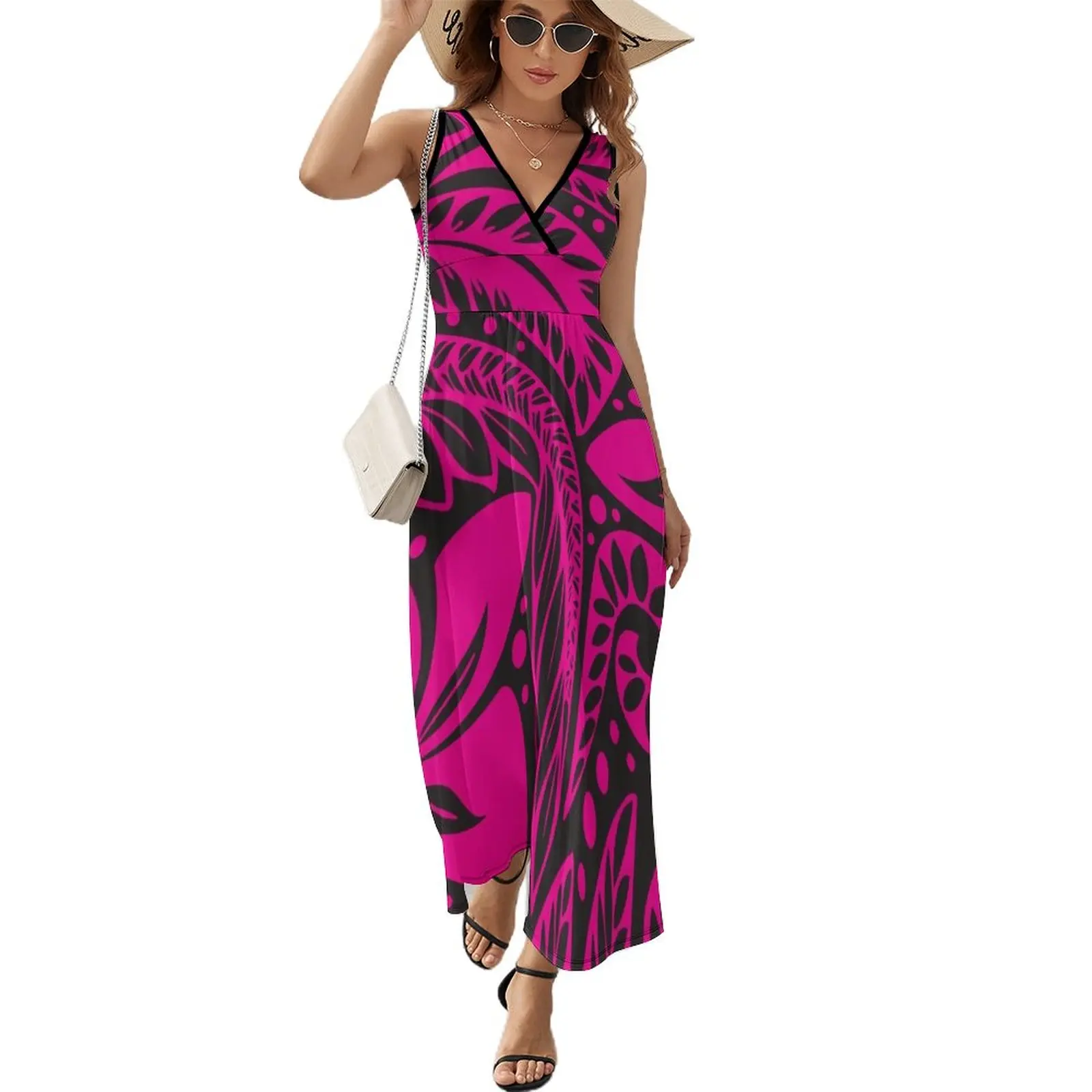 

Pink Over Black Polynesian New Zealand Floral Tattoo Sleeveless Dress long dresses for women prom dress 2023 Elegant gown