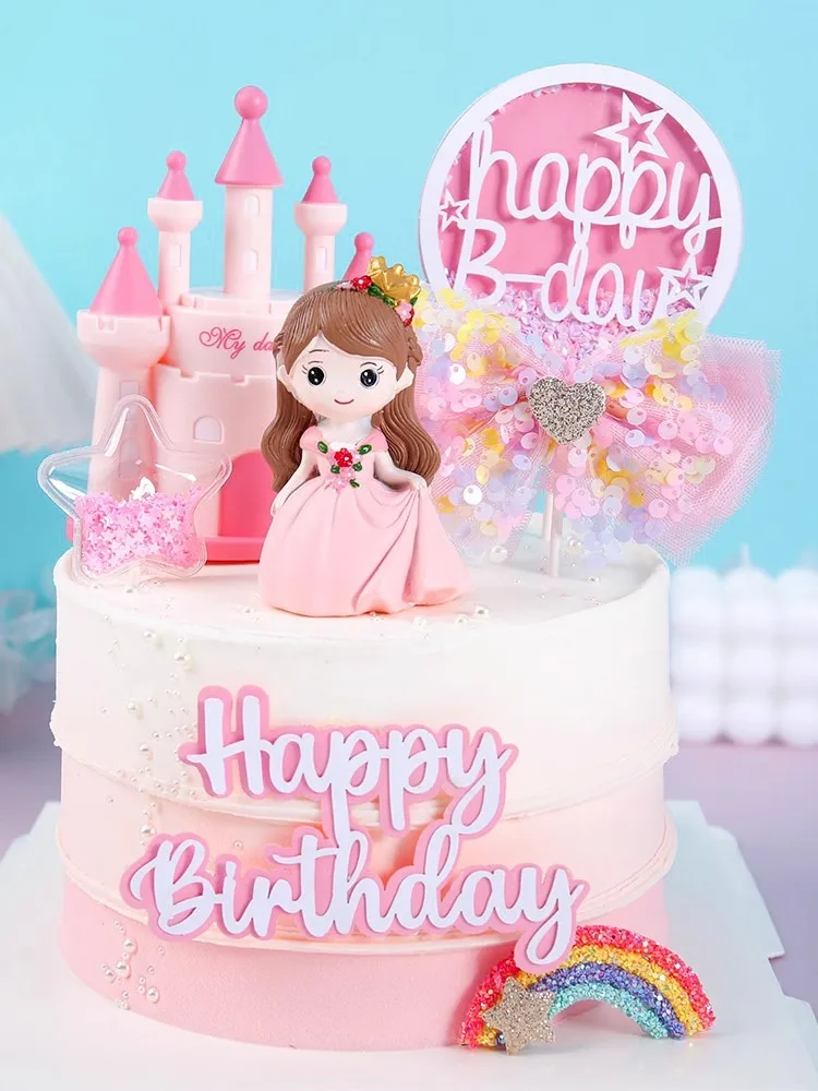 Prinzessin-Kuchenaufsatz, alles Gute zum Geburtstag, Schloss, Prinz, Kuchendekoration für Kinder, Mädchen-Geburtstag, Partyzubehör, Märchenthema, Kuchen – Detail 2