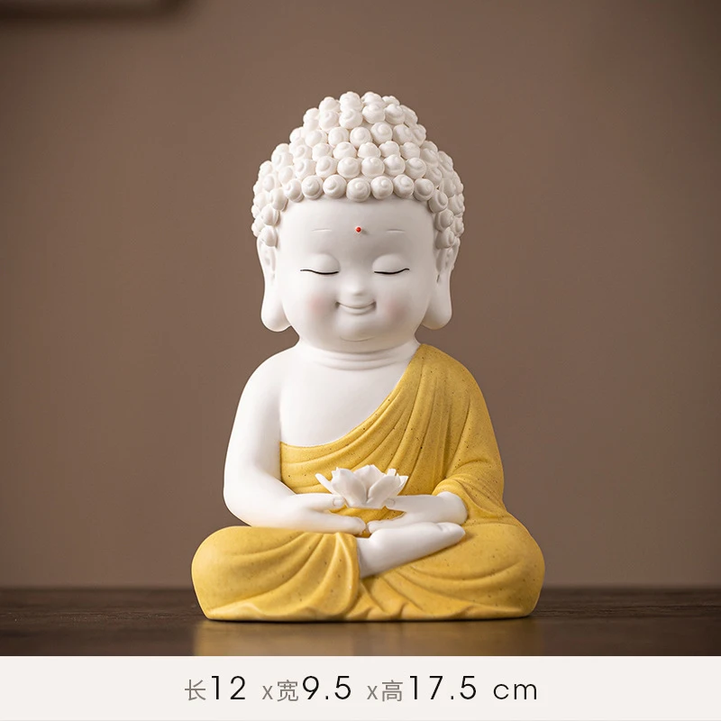 Ceramic Q-version Buddha Figurine - Shakyamuni Buddha Ornament for Zen-Inspired Home, Living Room, Office Decoration and Craft