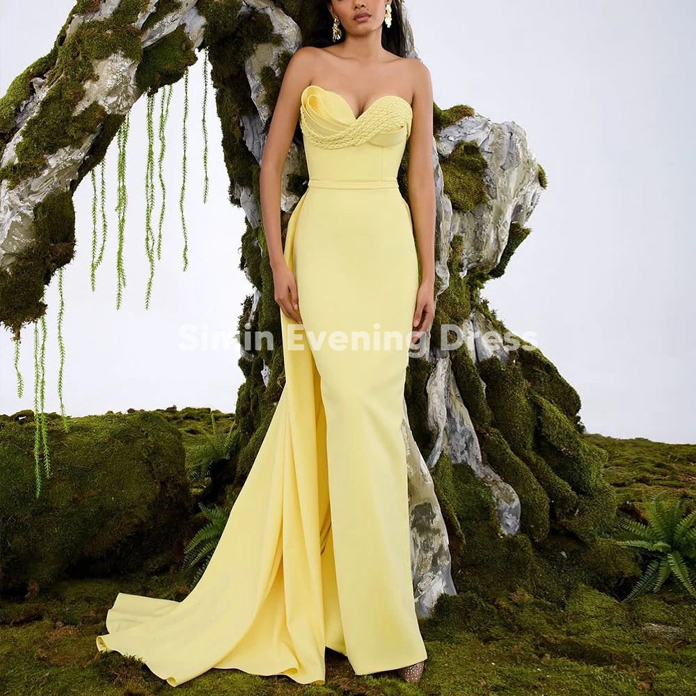 

Simin Women's Mermaid Strapless Pleats Customized Evening Dresses Sleeveless With Court Train Floor-Length Elegant Dresses 2025