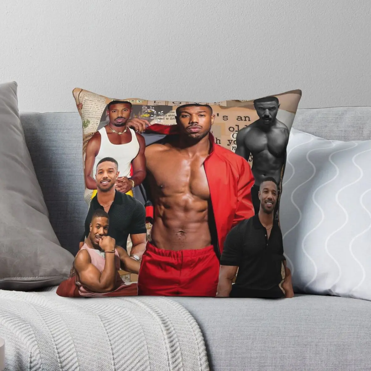 Michael B. Jordan Photo Collage Square Pillowcase Polyester Linen Velvet Creative Decorative Pillow Case Home Cushion Case 45x45