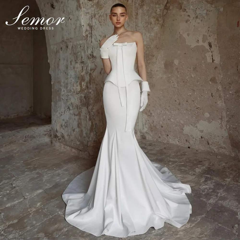 Свадебные платья Semor Simple Mermaid с шлейфом, индивидуальный пошив, 2026, без бретелек, без рукавов, с бантом, для невесты, Vestidos De Novia