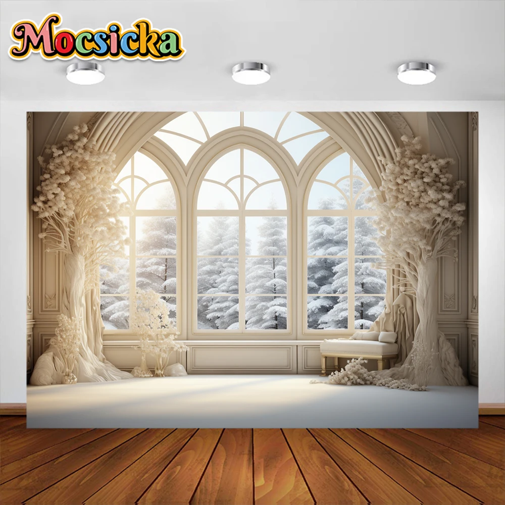 Mocsicka Winter Christmas Backdrops Decoration Kids Adult Photography Props Child Baby Wedding House Castle Background Banner