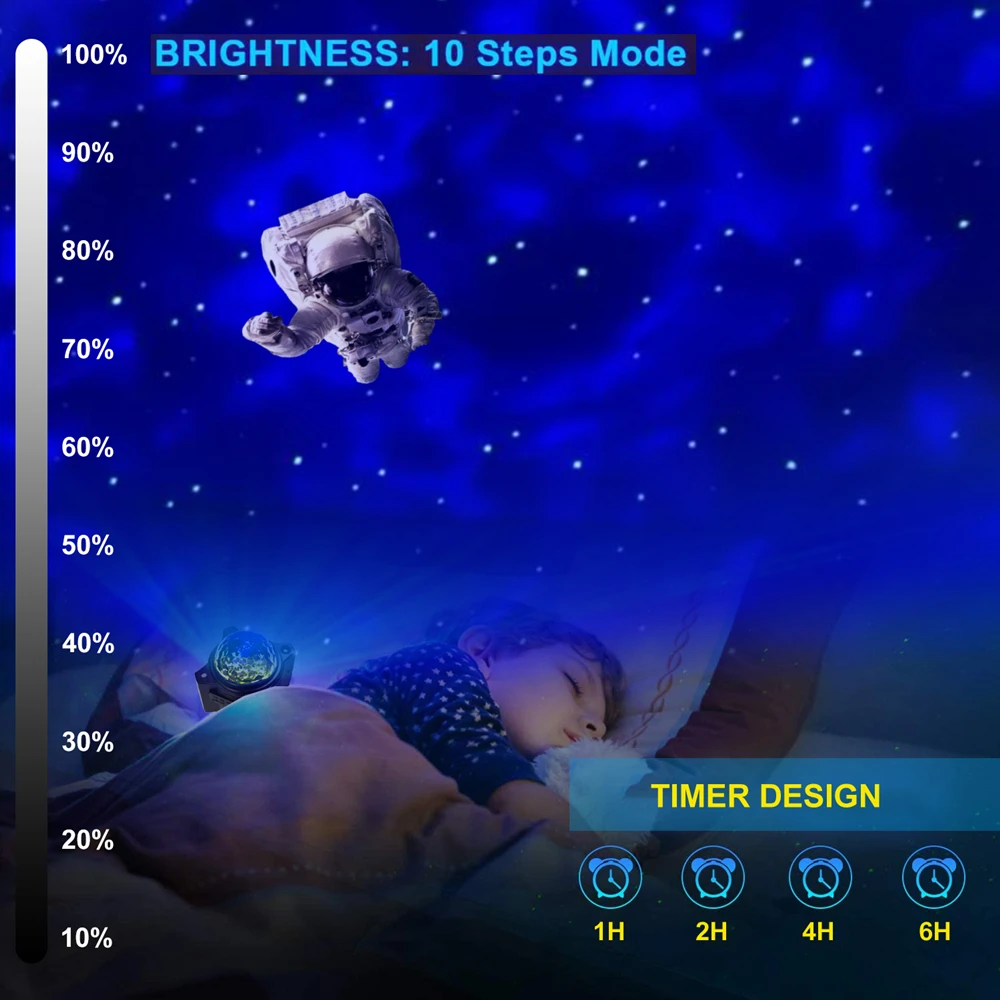 Proyector de cielo estrellado con universo de estrellas recargable, luz nocturna, decoración de dormitorio, Bluetooth, música, galaxia, lámpara de noche de Luna