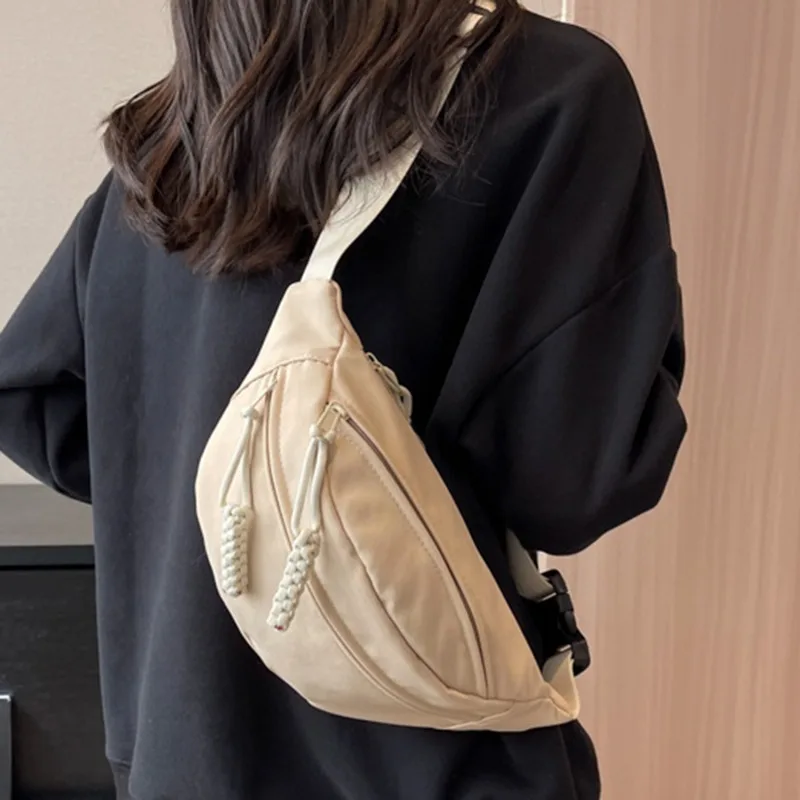 Saco de cintura portátil estilo coreano para mulheres, bolsa de lona, bolsa de ombro, esportes, lazer, novo