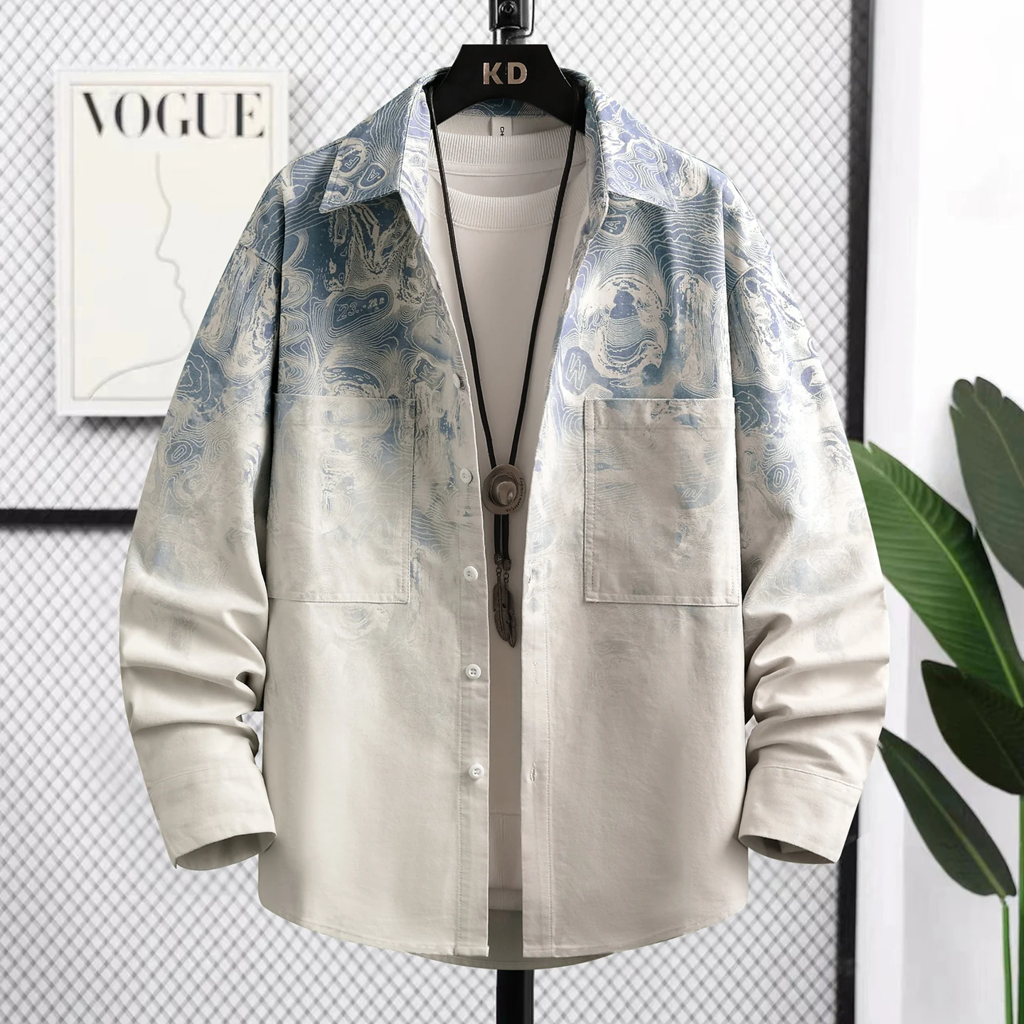 

Новая мужская рубашка с длинным рукавом 2025 года: модная повседневная градиентная верхняя одежда стандартного кроя из хлопка в городском стиле для весны и осени