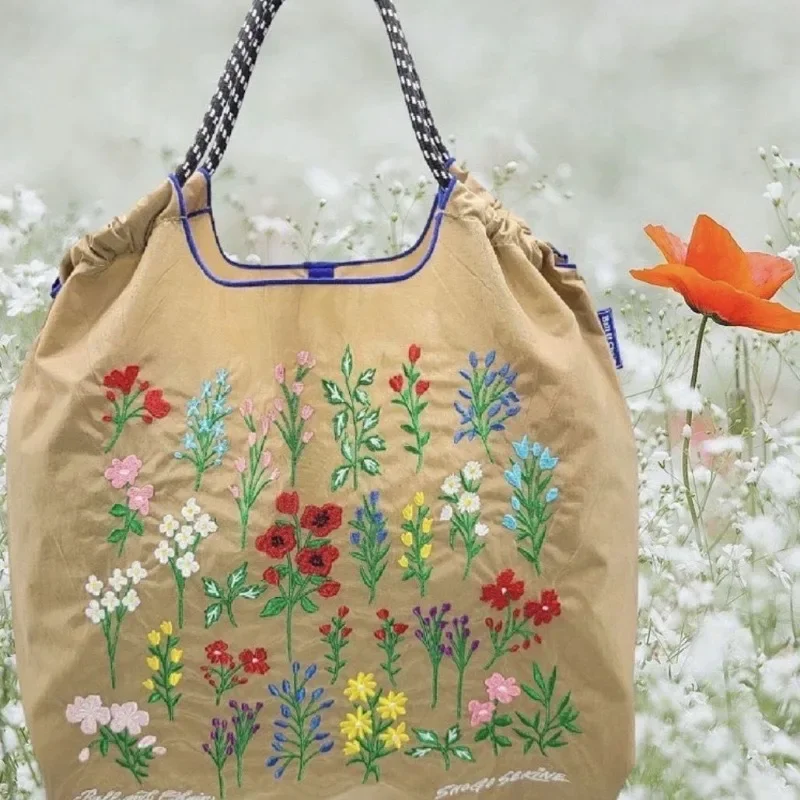 Japanese For Hand Bag Oxford Cloth Embroidery Nylon Shopping Bag Portable Shoulder Bag Korea bag Foldable Bag Floral Embroidery