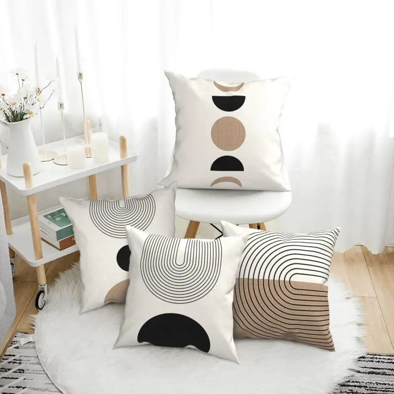 4Pcs Boho Geometric Throw Pillow Covers Modern Abstract Half Moon Arc Sofa Cushion Cases Home Decoration No Pillow Insert