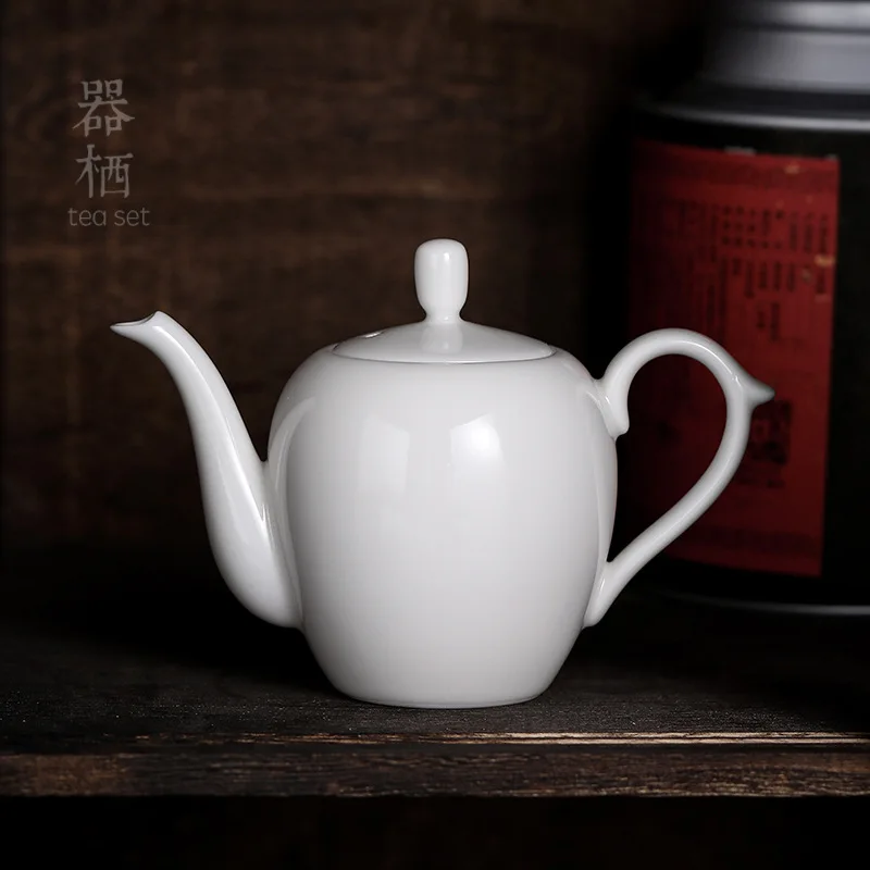 

Белый фарфоровый чайник с нефритовым жиром, керамический косметический чайник, простой одинарный чайник для заваривания чая, белый фарфор Dehua