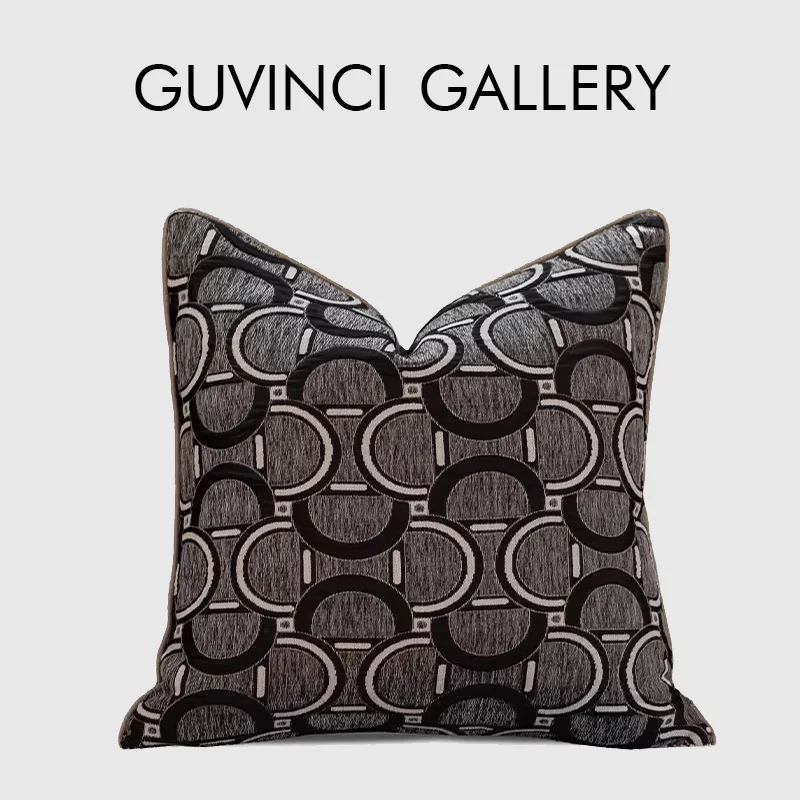 

GUVINCI Modern Upholstered Pillow Case Interweave Lattice Geometry Jacquard Square Cushion Cover Ash Gray 45x45cm For Sofa Couch