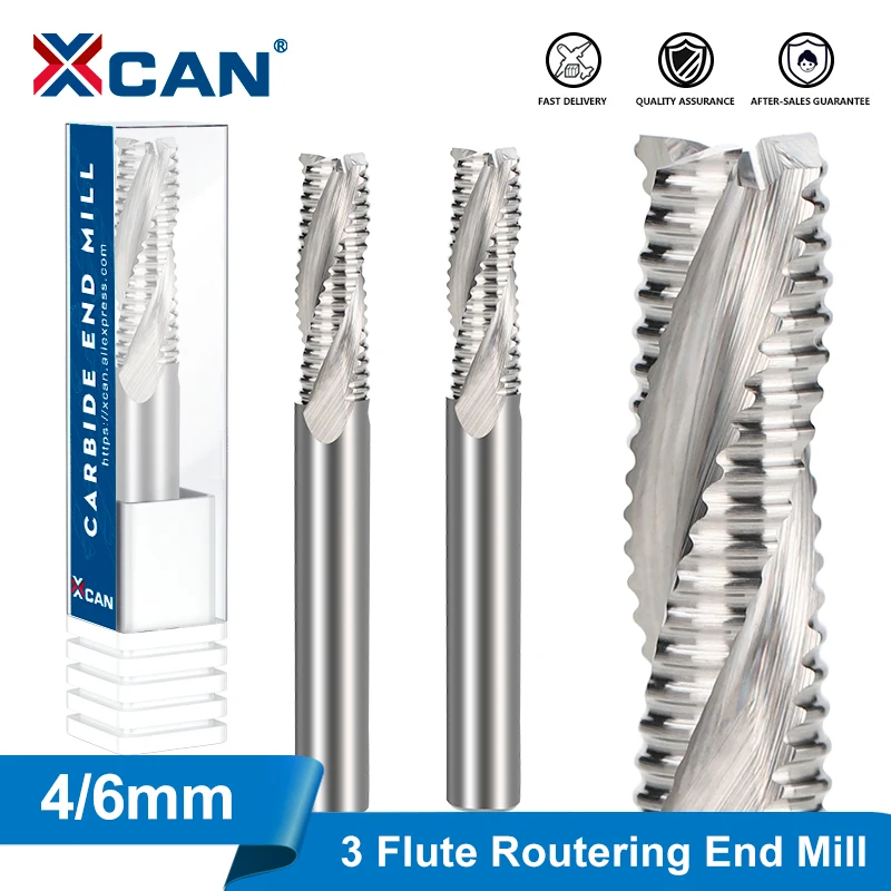 XCAN Roughing End Mill 3 Flute HSS End Mill CNC Machine Milling Cutter For Aluminum Cutting Tool Router Bit HSS Metal Cutter