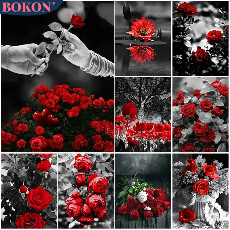 

5D Diamond Painting Black Red Rose Diamond Embroidery Flower DIY Diamond Mosaic Flower Water Diamond Art Home Decoration