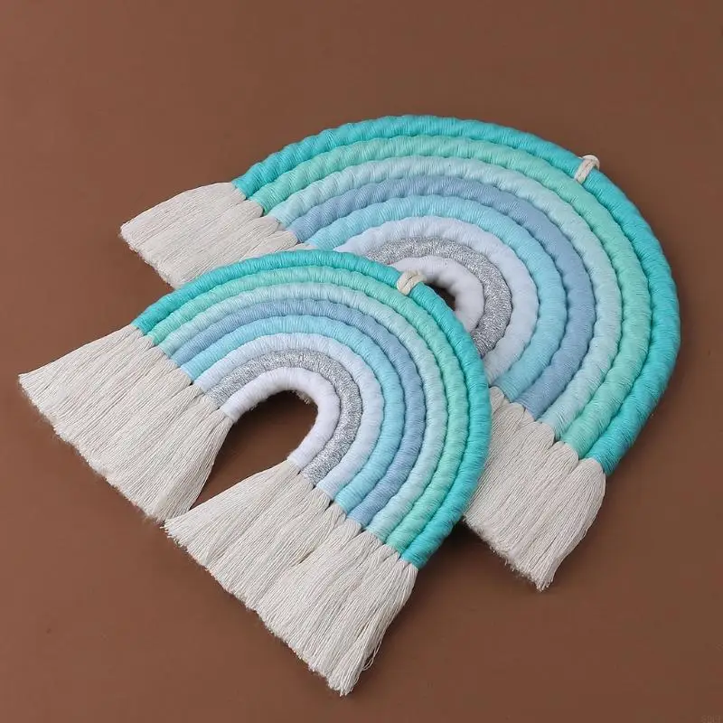 

62CF Macrame Rainbow Wall Hanging Decoration for Boho Woven Nursery Dorm Room Home