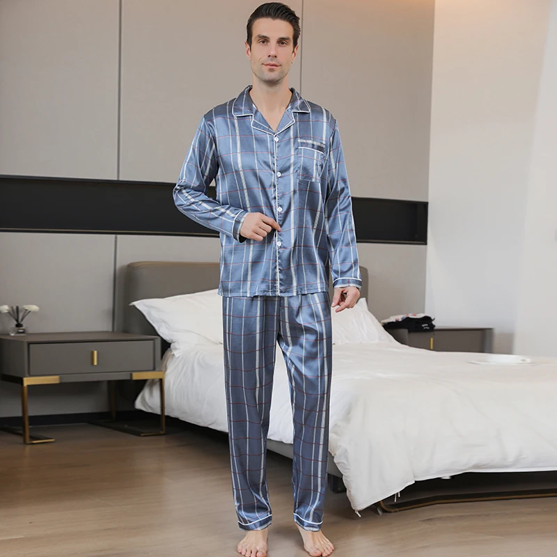 Men's pajamas long sleeves summer ice beautiful home clothes men's spring and autumn casual thin cardigan can wear out two suits