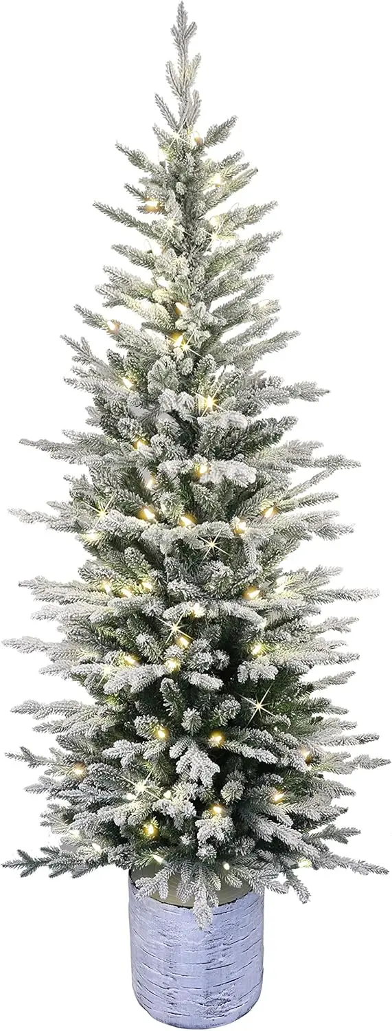 Potted Flocked Arctic Fir Artificial Christmas Tree, Green