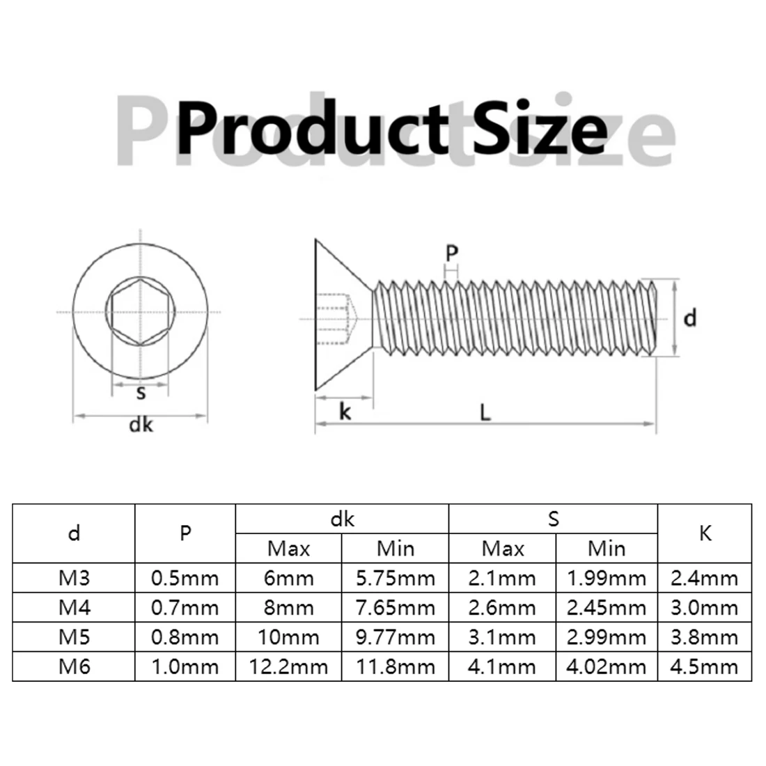 Aluminum Flat Hex Screw M3 M4 M5 M6  Aluminum Hex Hexagon Countersunk Head Screw