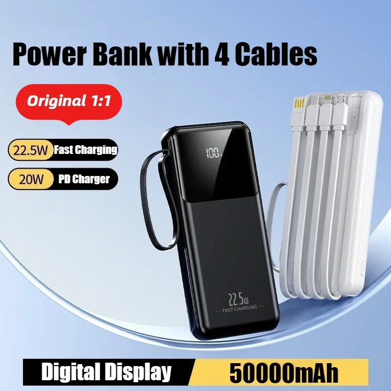 

50000mAh New Portable Power Bank Comes with Cable Fast Charging External Battery Charger Cases for iPhone Series Xiaomi Samsung