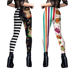 [You're My Secret] Women Xmas Candy Printed Leggins Christmas Striped Sexy Soft Stretch High Waist Skinny Stretchy Trousers