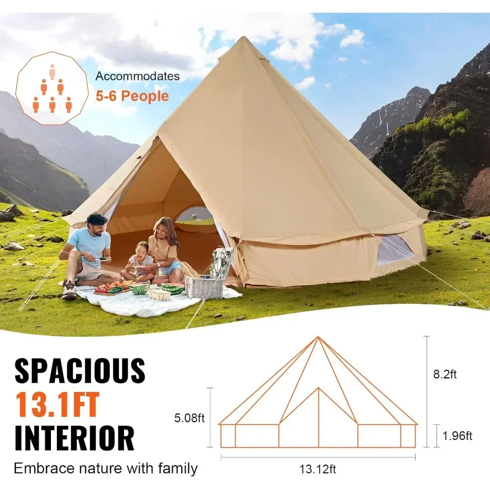 Canvas Tent for Camping with Stove Jack, Breathable Tent Holds up to 4-10 People, Family Camping Outdoor Hunting Party