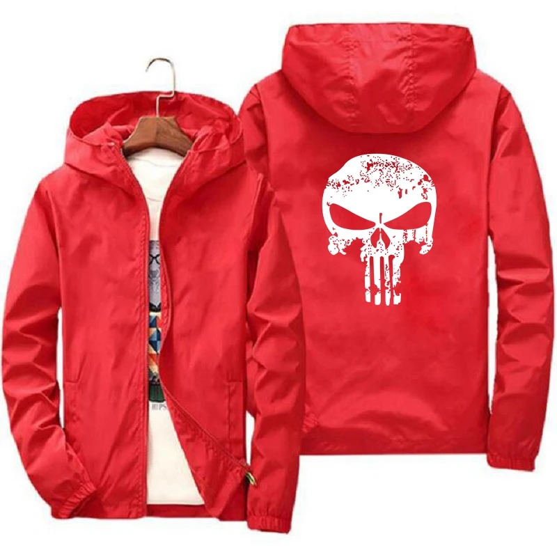 2024 Spring Casual Skull Windbreaker Thin Sunscreen Hooded Coat Mens Sports Pilot Cycling Camping Jacket Plus Size 7XL fashion