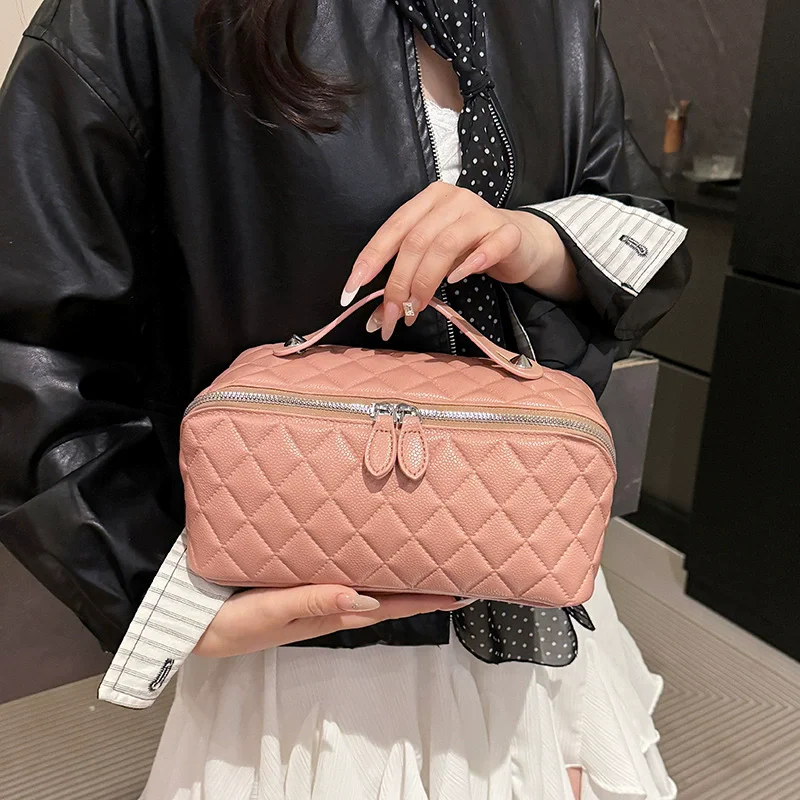 

Органайзер, женская сумка для хранения туалетных принадлежностей, портативная сумка с ручкой, чехол для макияжа, роскошная водонепроницаемая домашняя сумка-подушка из искусственной кожи