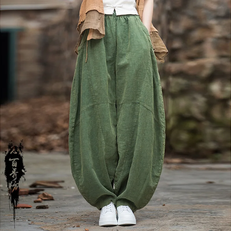 

Ramie Sand Fried Old Loose Drooping Bloomers Spring Cotton and Linen Women's Clothing New Meditate Zen Tai Ji Pants Trousers
