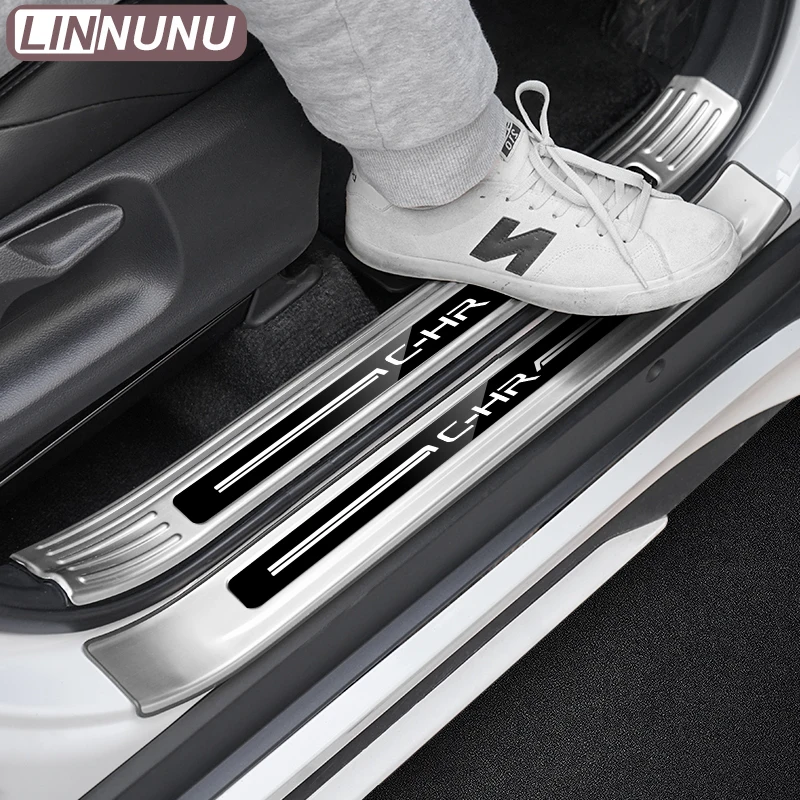 LINNUNU 8 PCS stainless steel Car Door Sill Protector Threshold Stickers  suitable for Toyota C-HR 2018-2025 Car accessories