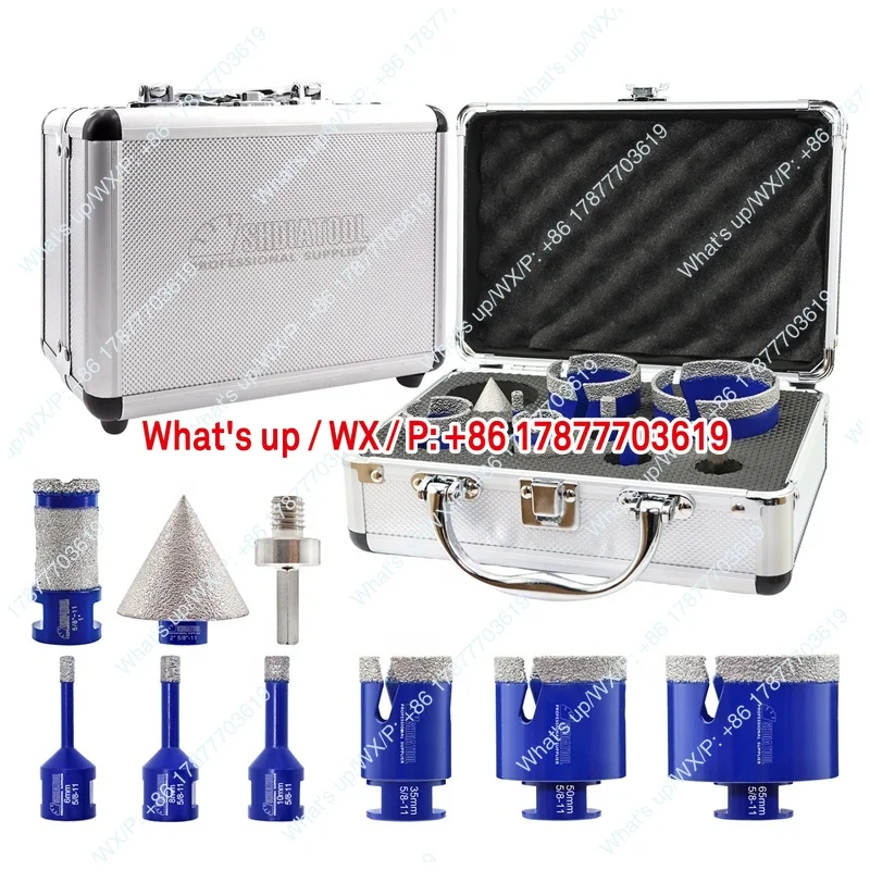 9pcs/1 Set Vacuum Brazed 5/8''-11 Diamond Core Drill Bit Bevel Chamfering Finger Grinding Tool Kit for Tile Marble Granite