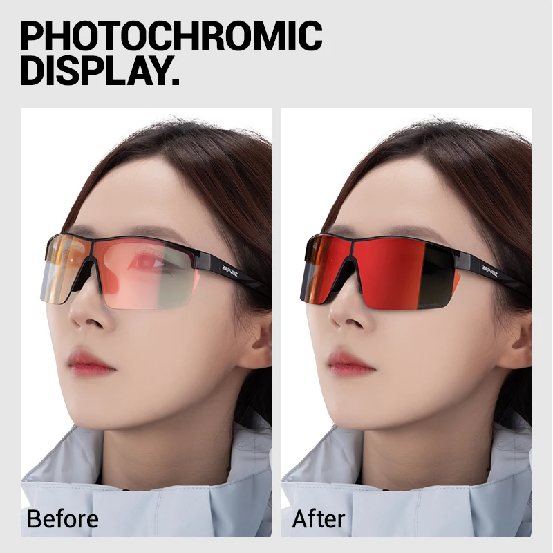 Kapvoe UV400 Photochromic Protection Sports Glasses Cycling Sunglasses Men Women Riding Windproof Goggles Driving Eyewear