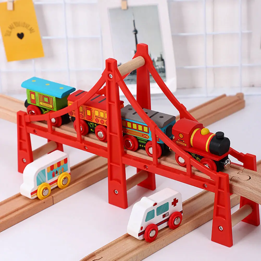 

2Pcs Wooden Train Track Bridges Set Bright Color Educational Railway Expansion Accessories for Kids Logical Thinking Development