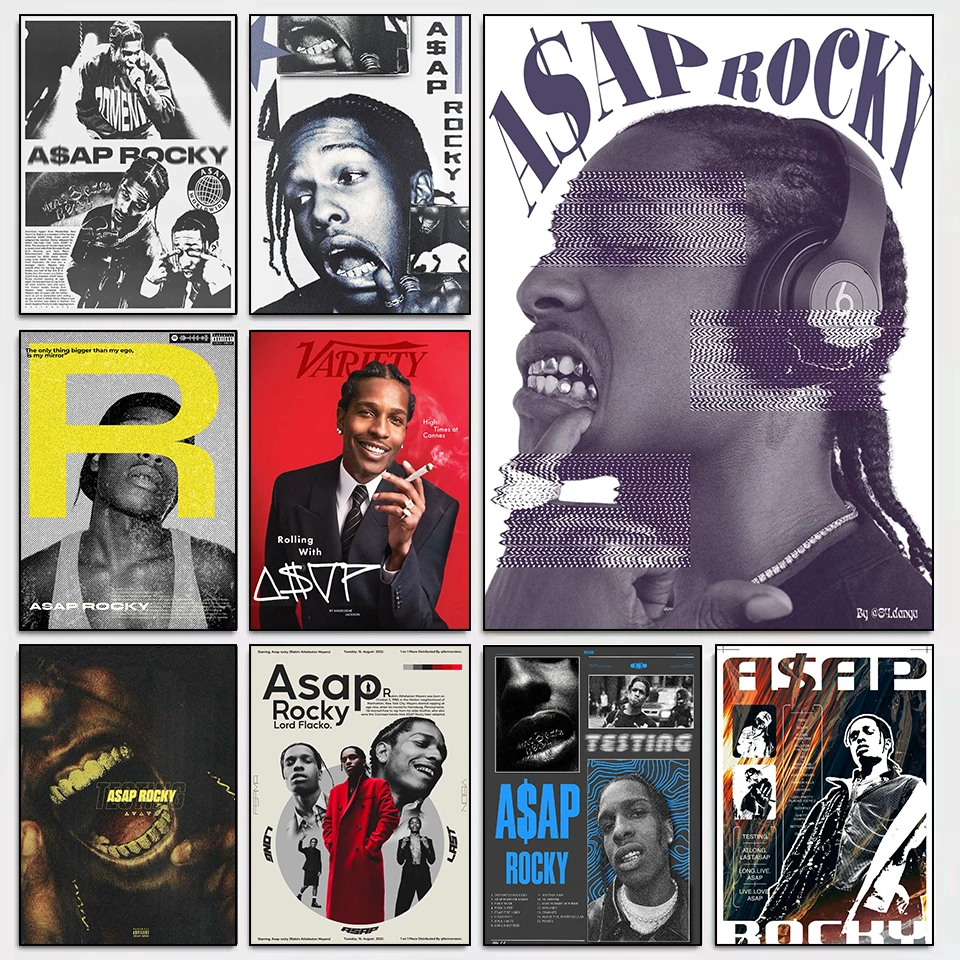 Hip Pop Rapper ASAP Rocky Poster Print Canvas Art Pictures Home for Living Room and Bedroom Wall Modern Decor Frameless Painting