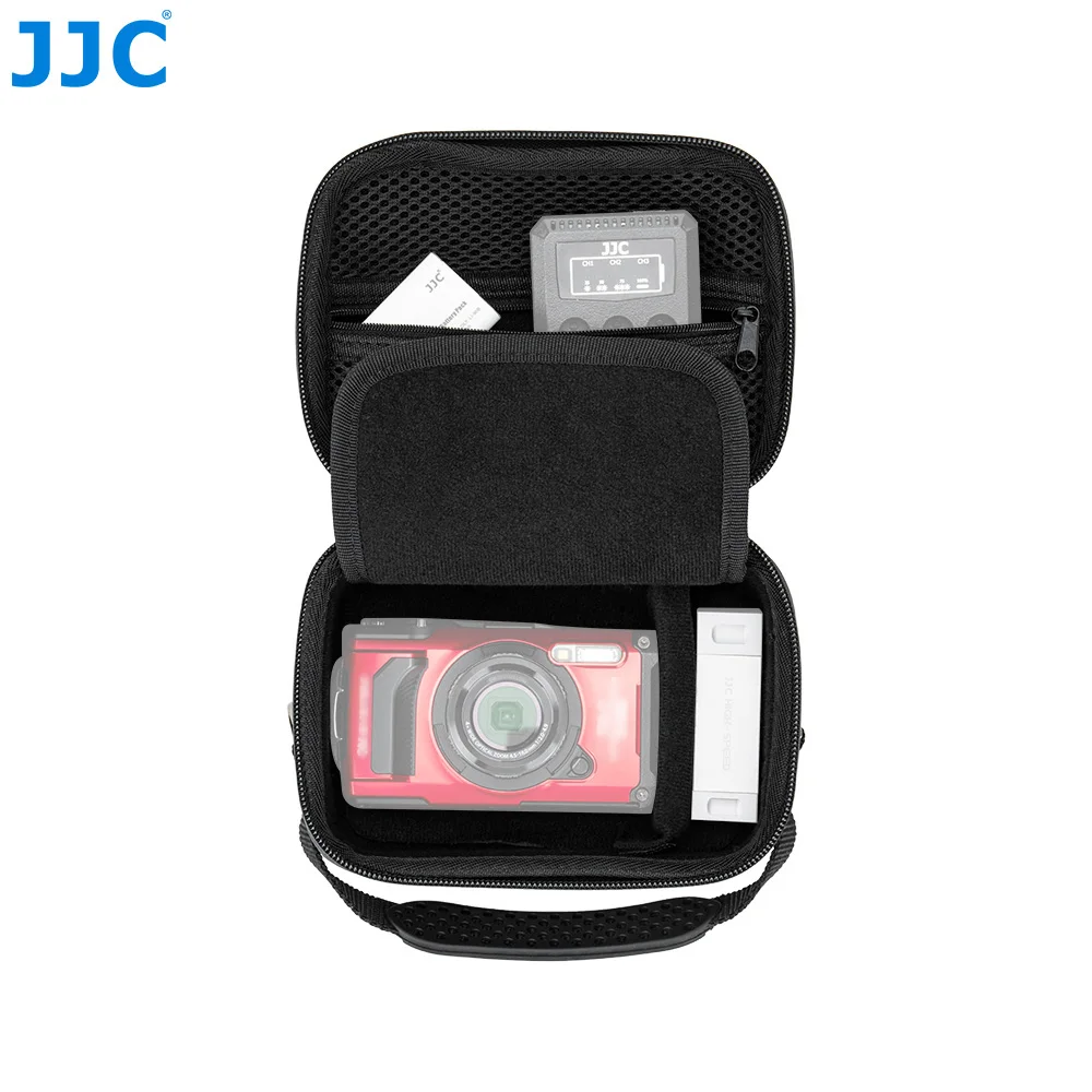 

JJC Durable EVA Camera Storage Bag with Movable Dividers Mesh Pocket Strap Camera Case Pouch for Olympus TG-7 TG-6 Gopro Hero 11