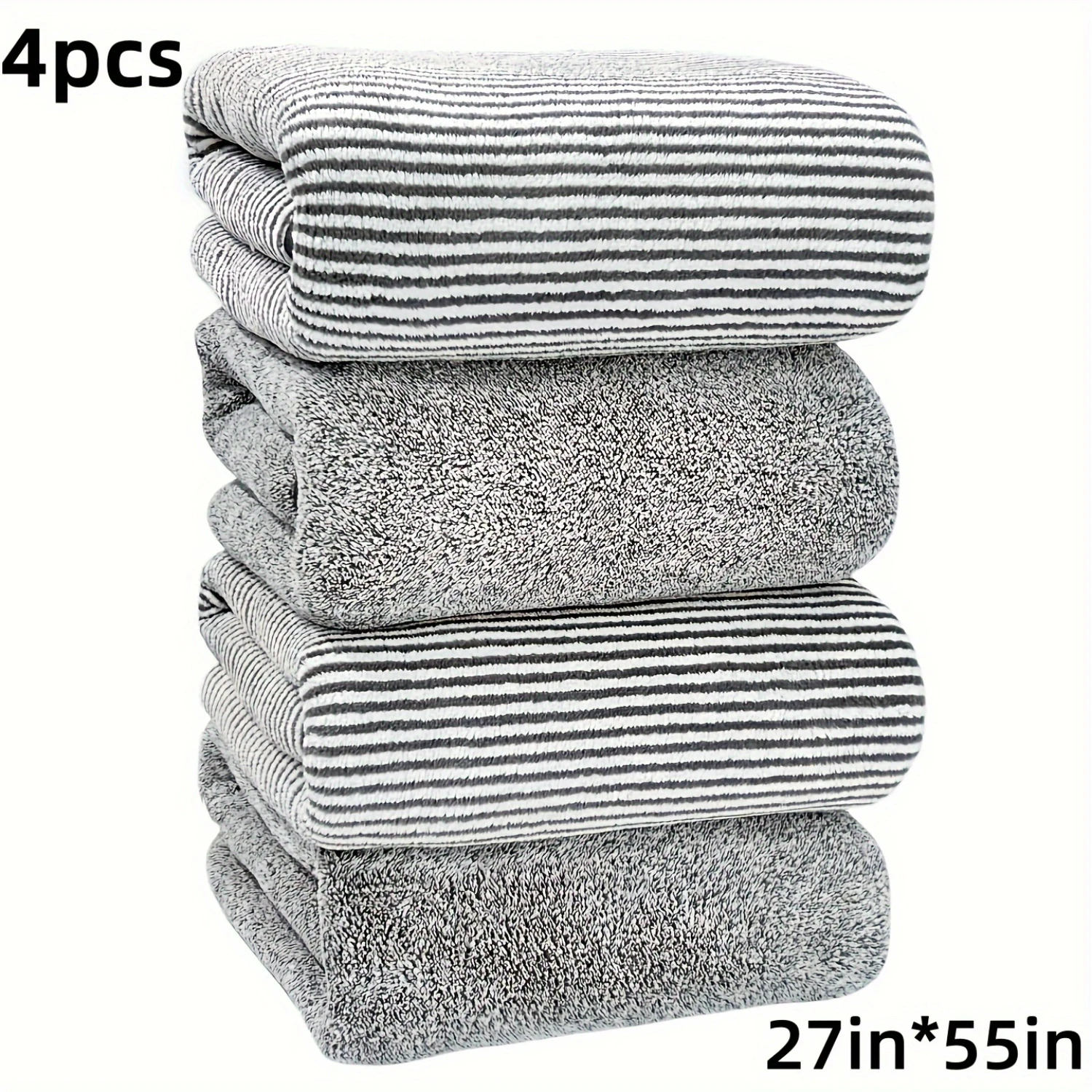 

"Super Absorbent" Ultra-Soft Coral Fleece Bath Towel Set - 4 Pcs, Starry Stripe Design, Super Absorbent & Quick-Dry, Perfect For