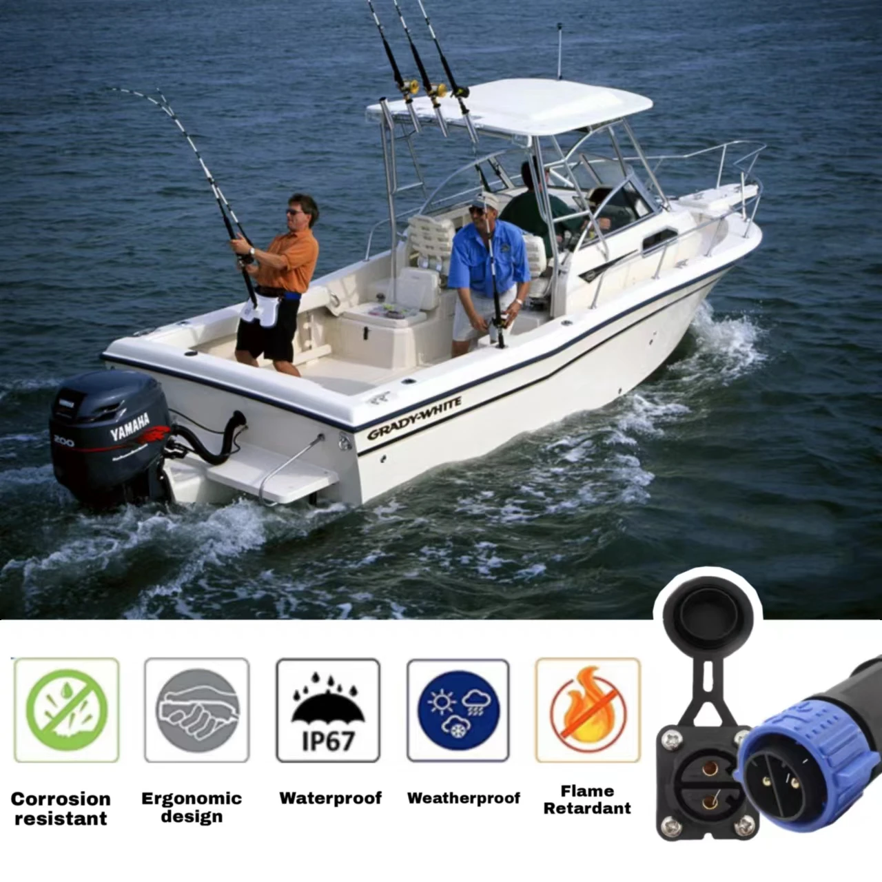 Jeu de prises de moteur de pêche à la traîne, prise de moteur de pêche à la traîne 12V 24V 36V 48V, connecteur d'alimentation cc étanche pour bateau marin