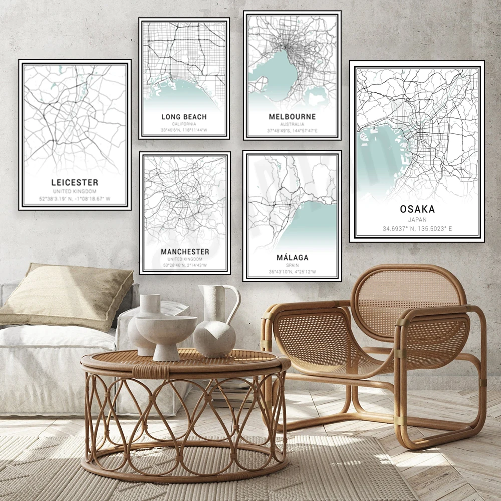 Newcastle, Murcia, Naples, Manchester, Montreal, Malaga, Long Beach, Liverpool, Madrid, Leipzig, Lexington, Leicester map poster