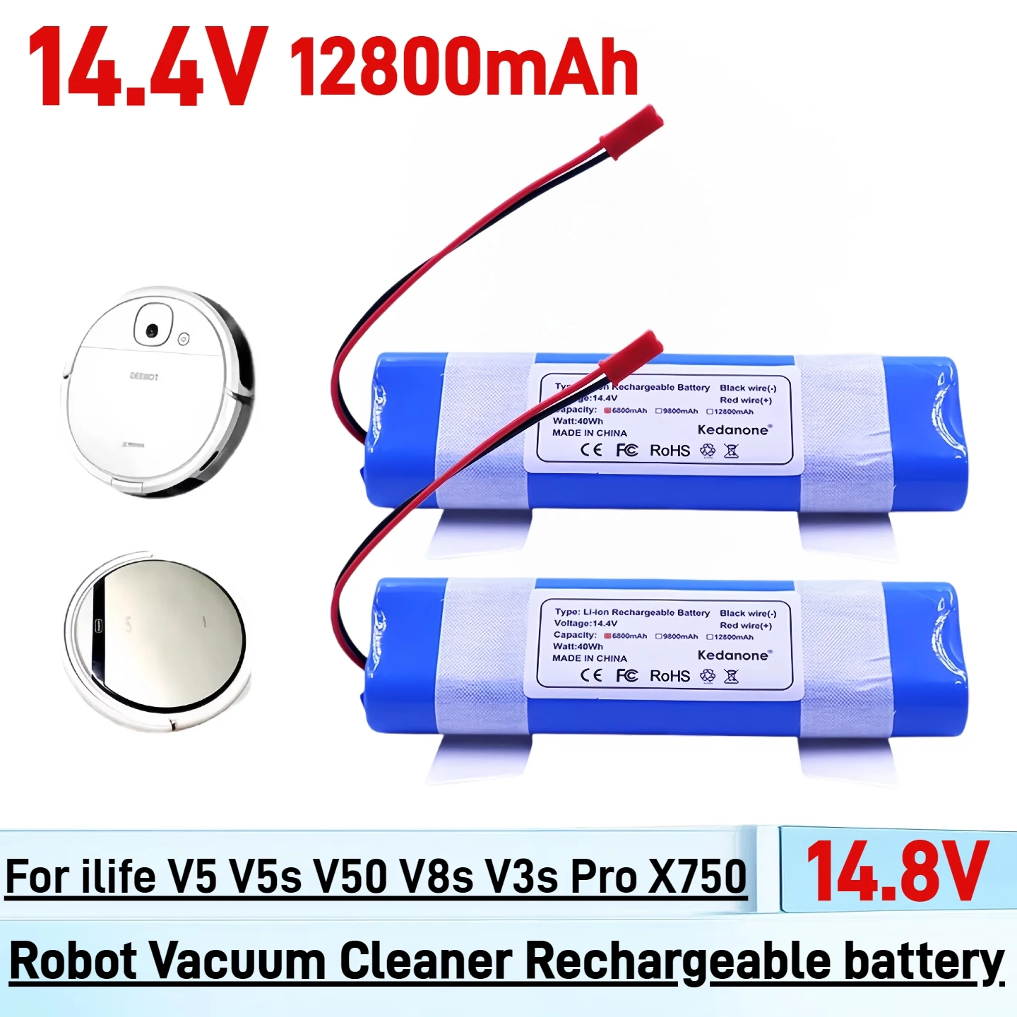 

Original 18650 4S1P 14.8V 12800mAh Battery, For ilife V5 V5s V50 V8s V3s Pro X750 Robot Vacuum Cleaner, DHL Fast Delivery