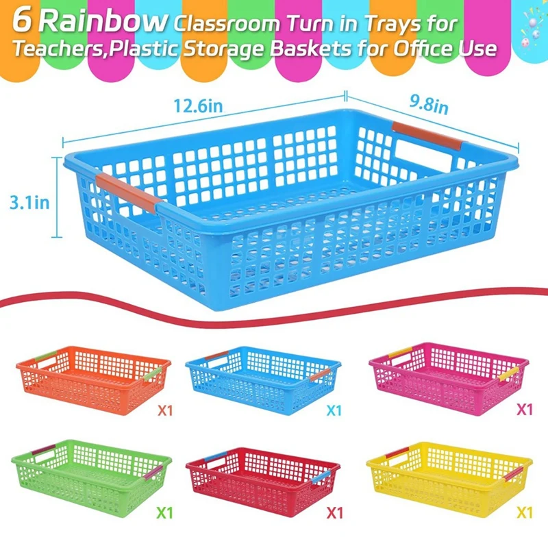 Top-Teacher Tray, Plastic Classroom Paper Organizer, Turn-In Tray Classroom, Classroom Paper Tray, Home Book Basket,6Pcs