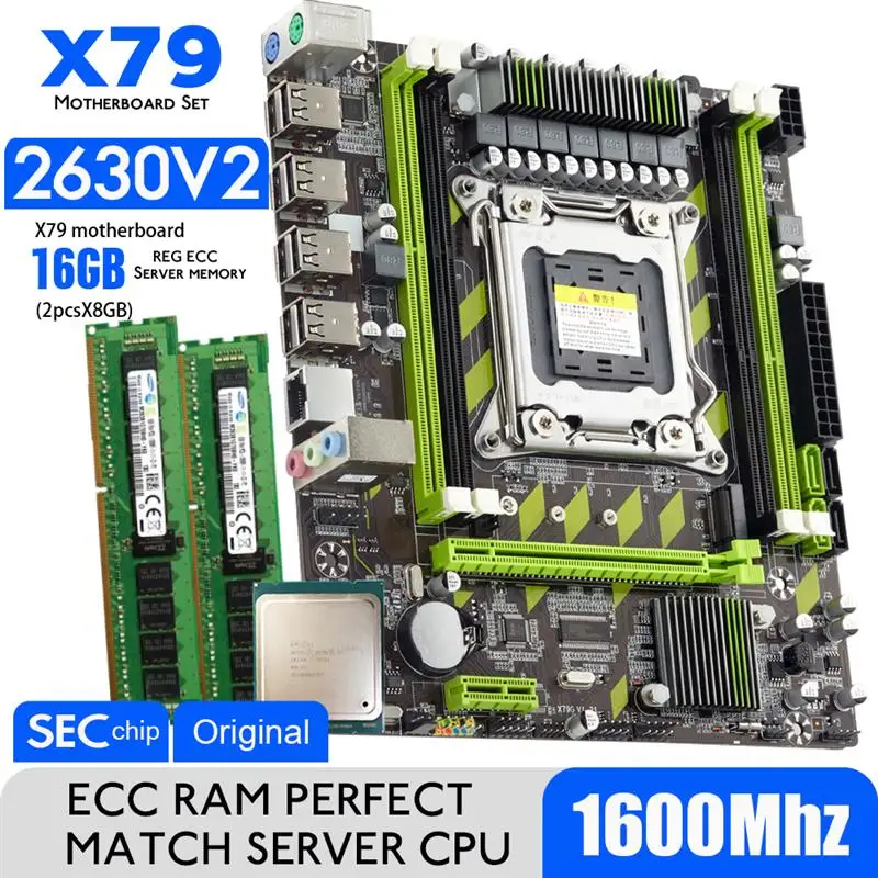 Go! Atermiter X79G X79 Motherboard LGA2011 Mini-ATX Combos E5 2630 V2 CPU 2pcs x 8GB = 16GB DDR3 RAM 1600Mhz PC3 12800R RAM