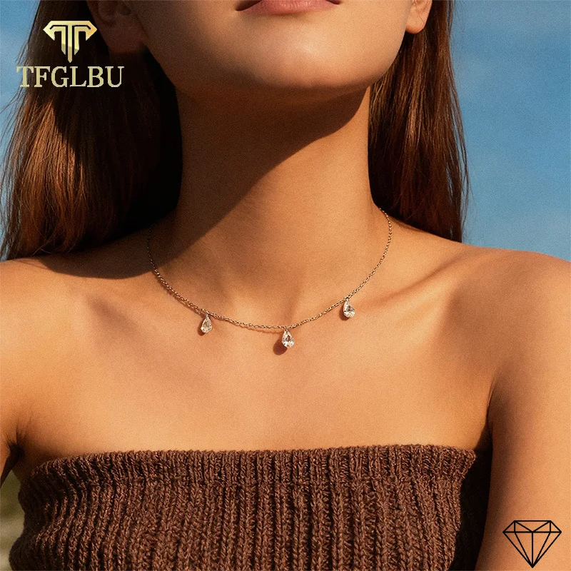 

TFGLBU 1ct New GRA Certified Water Drop Moissanite Necklace for Women Created Diamond 925 Silver Pendants Christmas Jewelry Gift