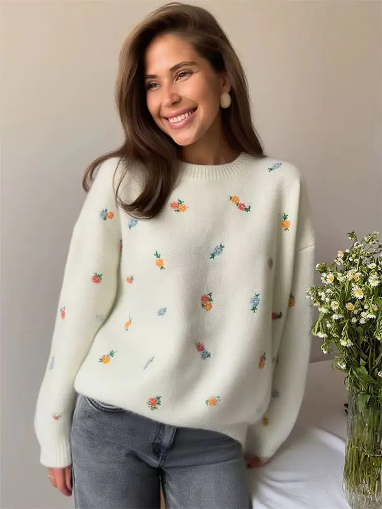 

Элегантный свободный топ с высокой талией, женский трикотаж, свитер, пуловер, осенний контрастный женский топ с длинными рукавами и принтом, новый трикотаж