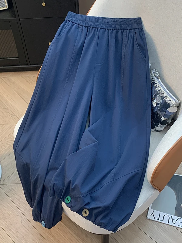 

Женские повседневные брюки-фонарики с широкими штанинами, декоративными пуговицами, эластичным поясом и высокой талией, из смесового хлопка