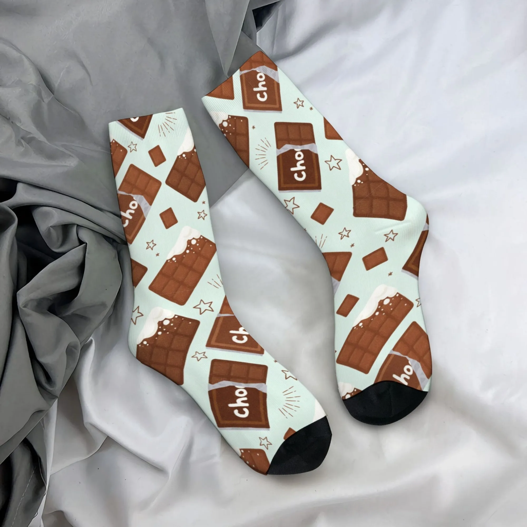 Chocolate Square Socks Comfortable Stretchy Lightweight Men's Socks Sports Casual Fresh Simple Everyday Wear Compression Socks