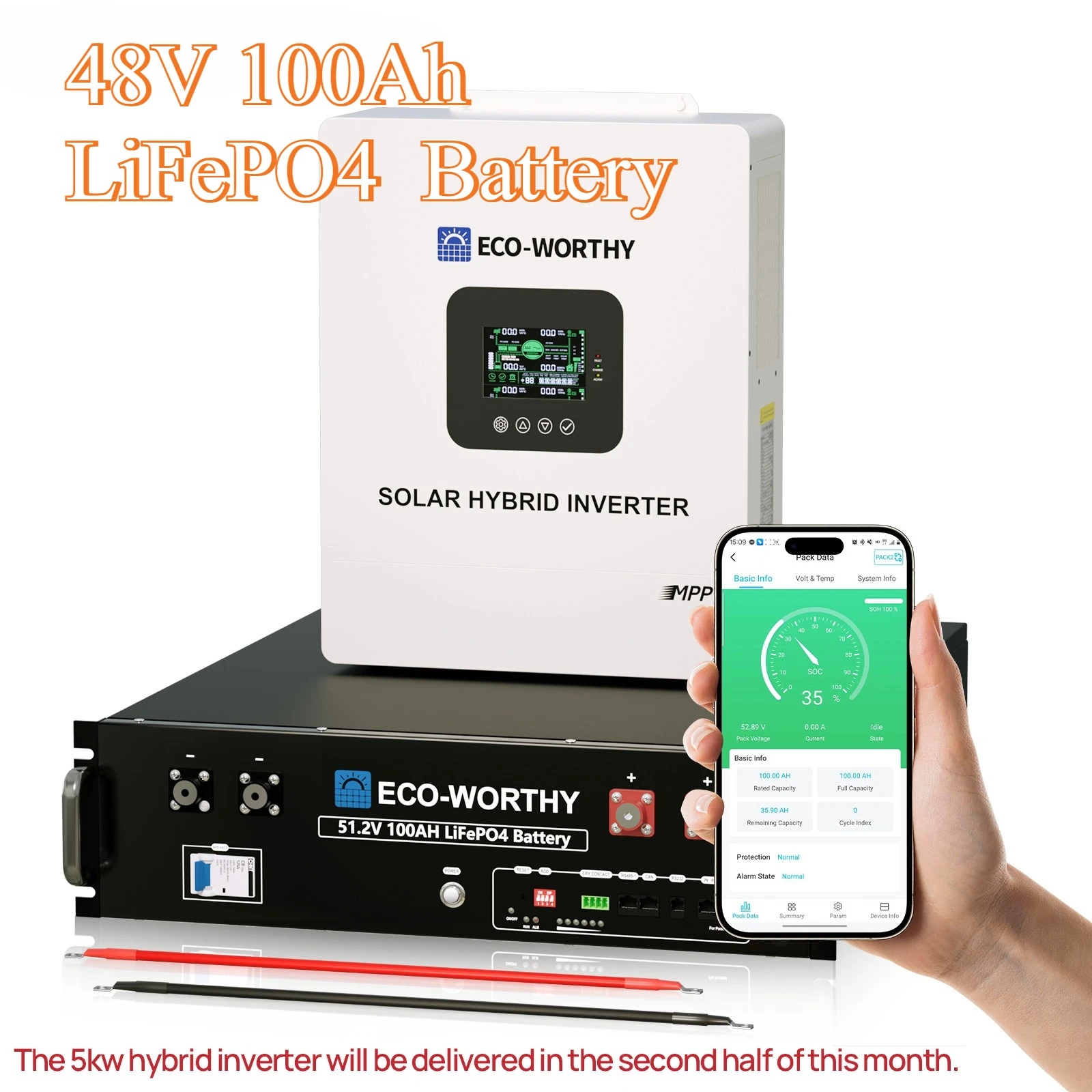 

WORTHY Домашнее резервное питание V3 48 В 100 Ач LiFePO4 + 5000 Вт 48 В Гибридный инвертор