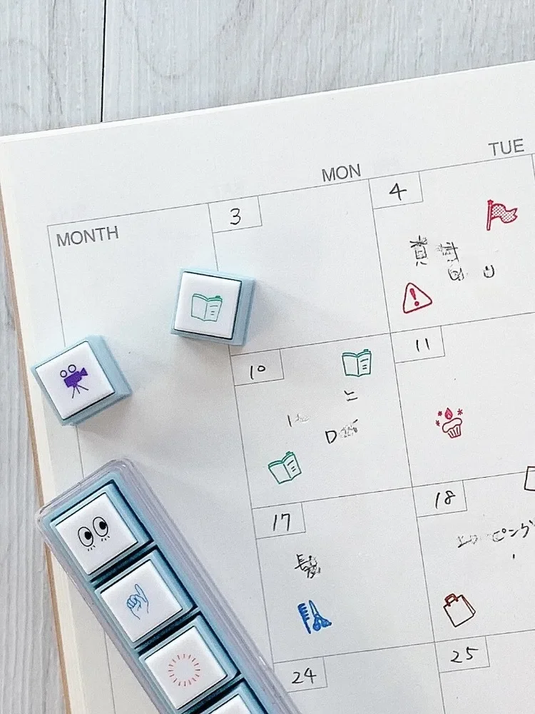 Six Detachable Style Buttons Stamp Weather/transportation Percolation Cute Seal DIY Scrapbook Ledger Log Book Decoration Tool