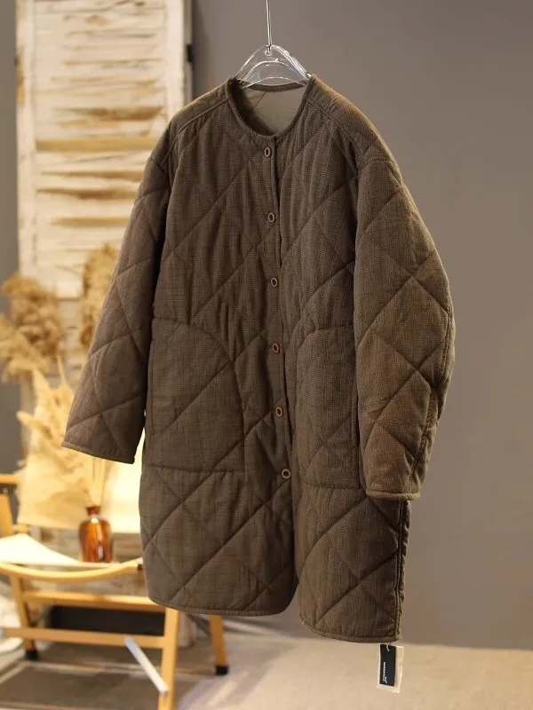 

Аутентичное хлопковое жакет средней длины 1920 года, уютное льняное стеганое женское пальто с ароматом и рисунком в клетку