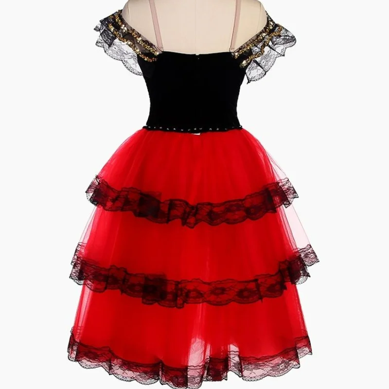 Concurso de dança vestido de lona de dança vestido de desempenho vermelho Don Quijote