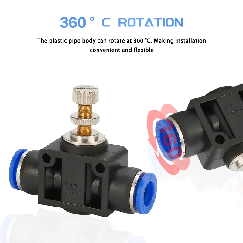 Pneumatic Airflow Regulator 4mm 6mm 8mm 10mm 12mm OD Hose Tube Gas Flow Adjust Valve Connector Fitting Air Speed Controller