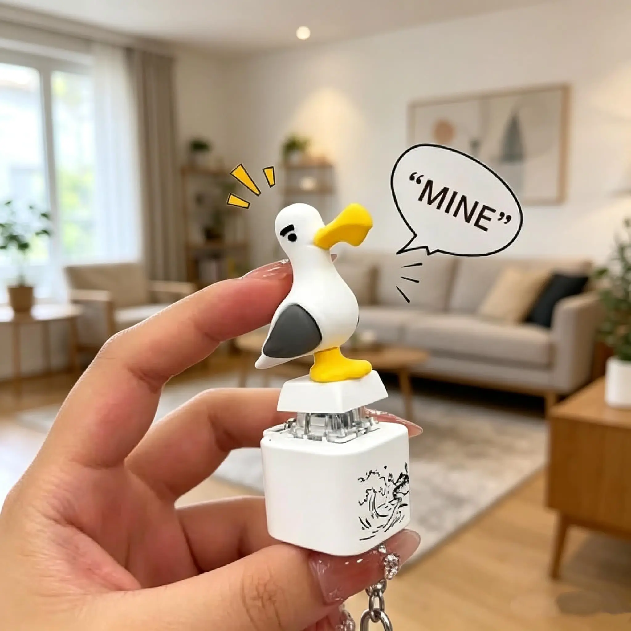 Stress Relief Animal Keycaps Funny Gift Seagull Mine Keychain Button with Sound LED Rechargeable Keyboard Clicker Fidget Toys