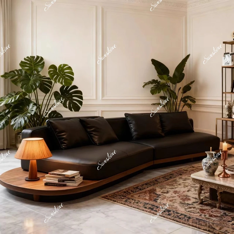 Solid wood floor sofa living room bed dual-purpose light luxury large apartment