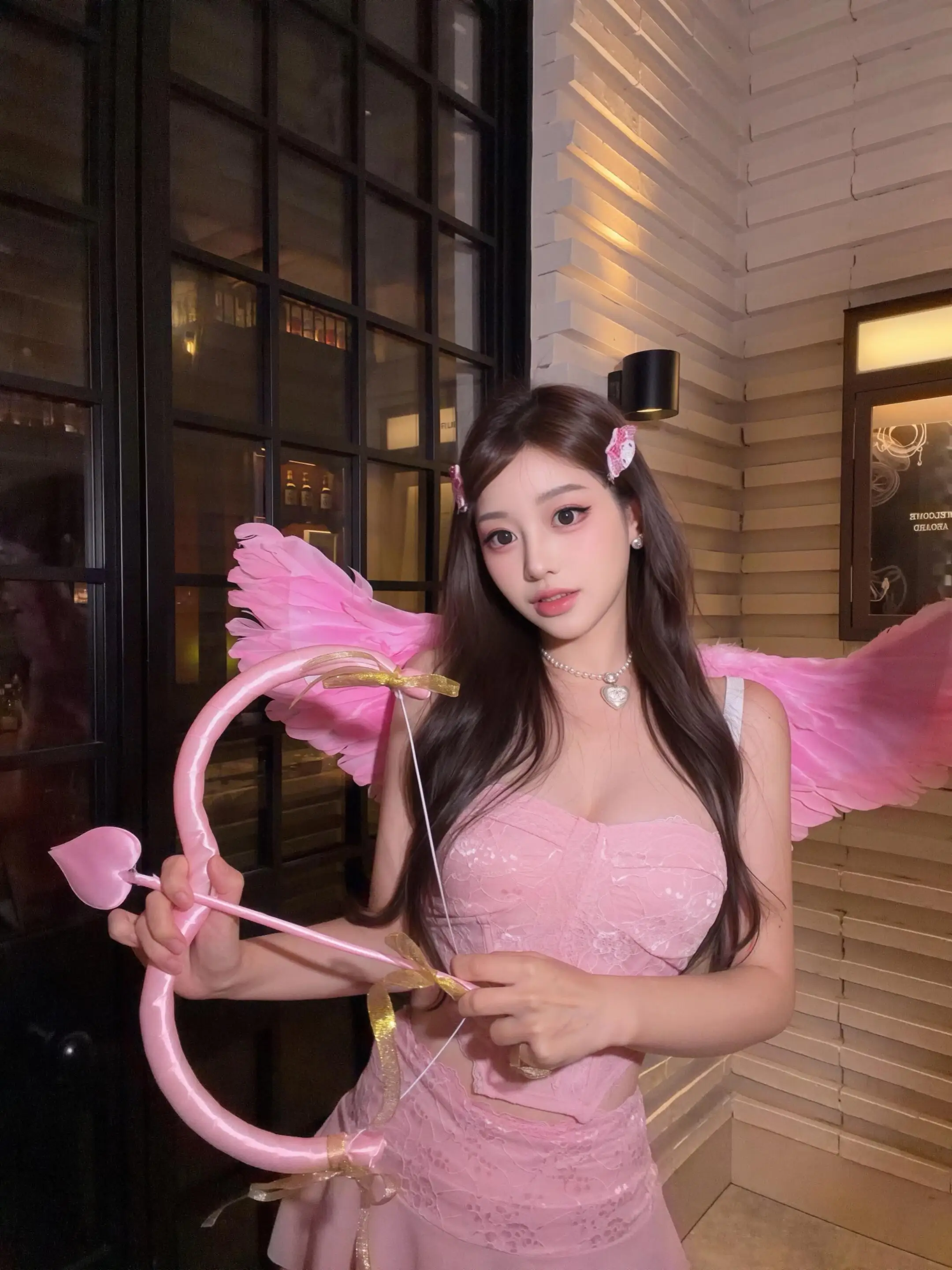 Rosa Engel Amor Cosplay Set Sexy Spitze Träger Weste Rock für Frauen Halloween Par Leistung Traditionelle Ethnische Cos...